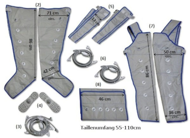 Unterschiedliche Manschetten und Leggings für Lymphdrainage